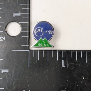 Vintage CAL 66 5.1 Enamel Lapel Pin Blue Green Mountain Silver Symbol Badge
